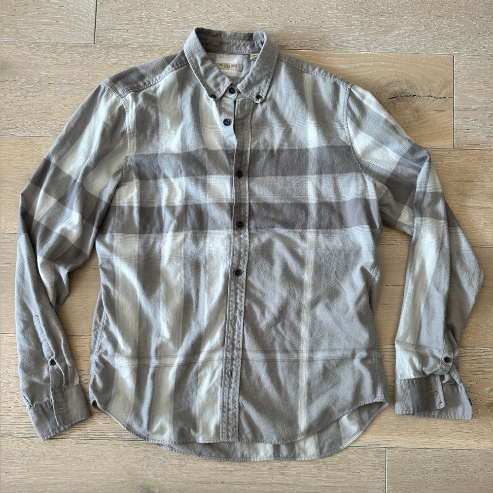 Burberry Grey Multi-plaid Button Up Long Sleeve Size L